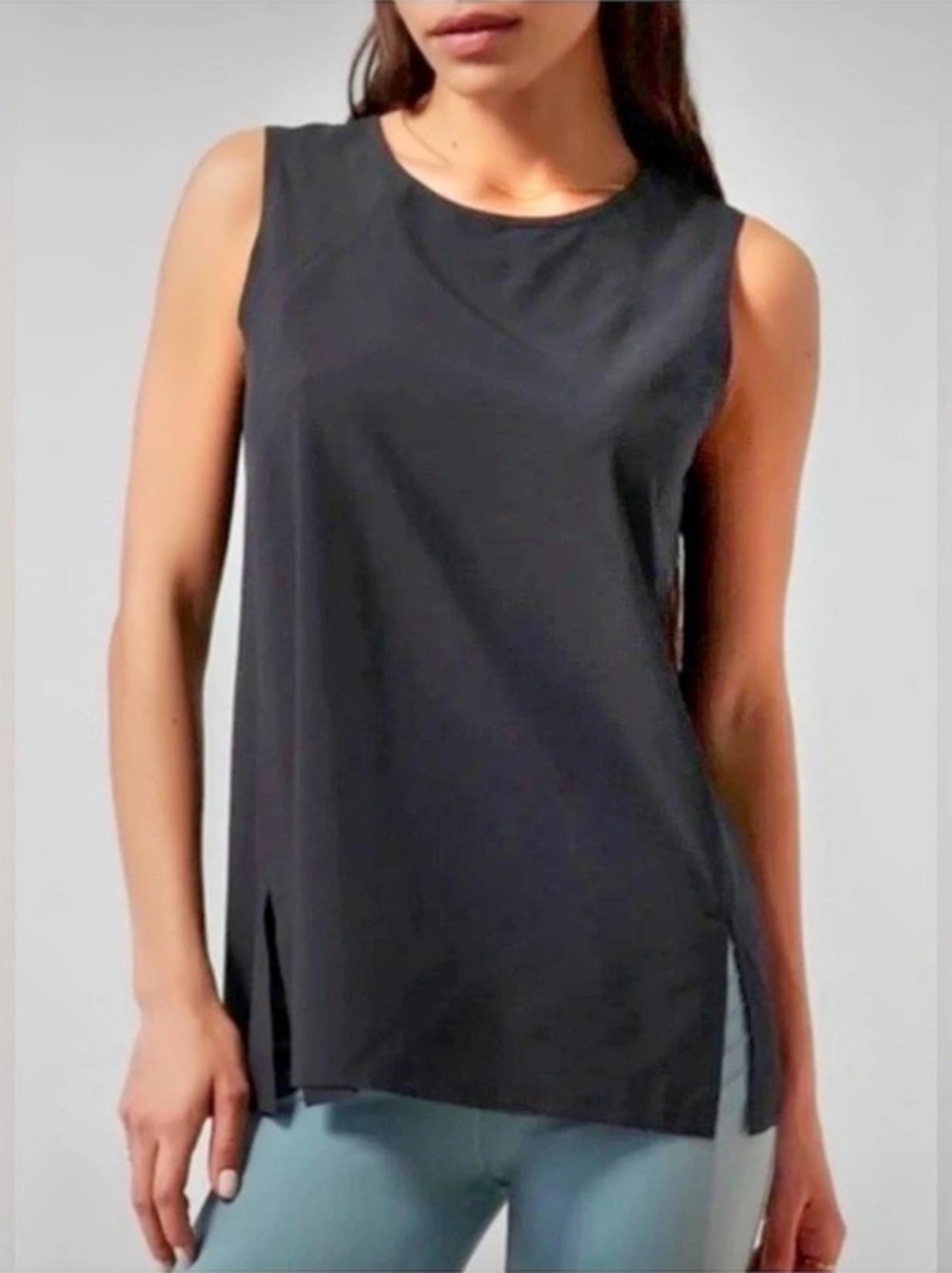 Athleta Silk Side Slit CYA Tank Sleeveless Black Medium